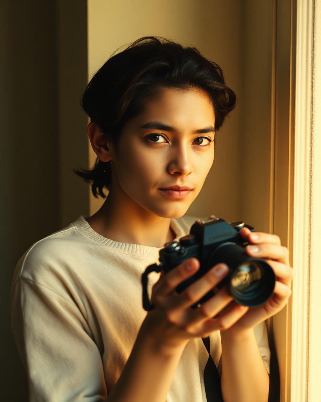 Portrait of the photographer holding a film camera